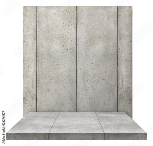 Elevated Concrete Platform with Textured Wall for Product Display on Transparent Background