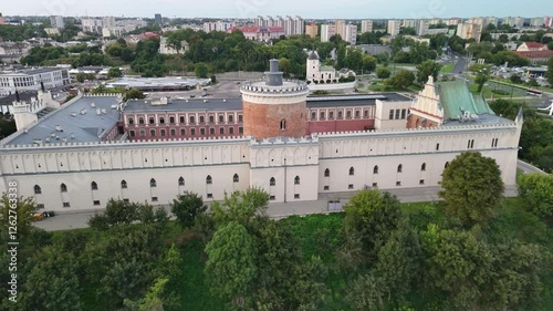 lublin, city center, lublin castle, rynek fish square, podwale, po farze square, drone view, aerial, old town, historic, medieval, fortress, gothic, renaissance, castle, landmark, architecture, stone,