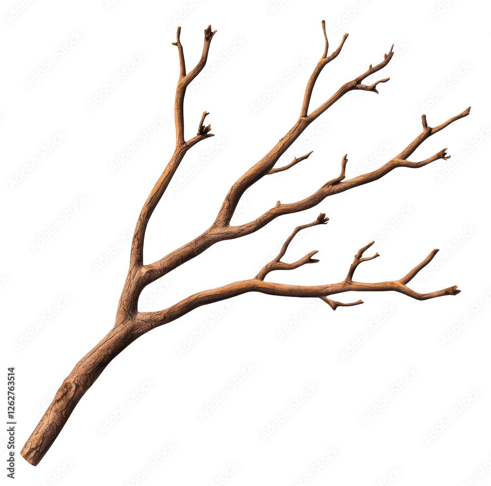 Fototapeta premium Isolated Bare Tree Branch on Transparent Background in Brown and Textured Look