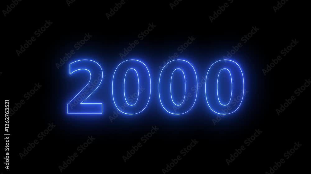 Futuristic Motion Purple Blue Shiny Number 2000 Lines Effect And Square Dots Particles Reveal On Dark Purple Glitter Dust Background. Futuristic Motion Purple Blue Shiny Number 2000 Lines Effect And Square Dots Particles Reveal On Dark Purple Glitter Dust Background.