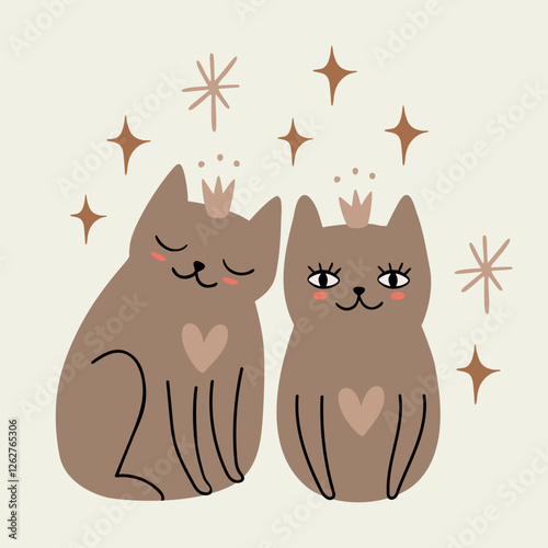Сats in love on black background