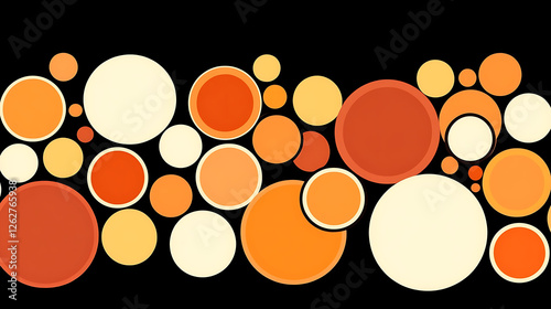Retro Bubbles Graphic Design with 1970s Autumn Colors Modern Art Illustration and Black Background