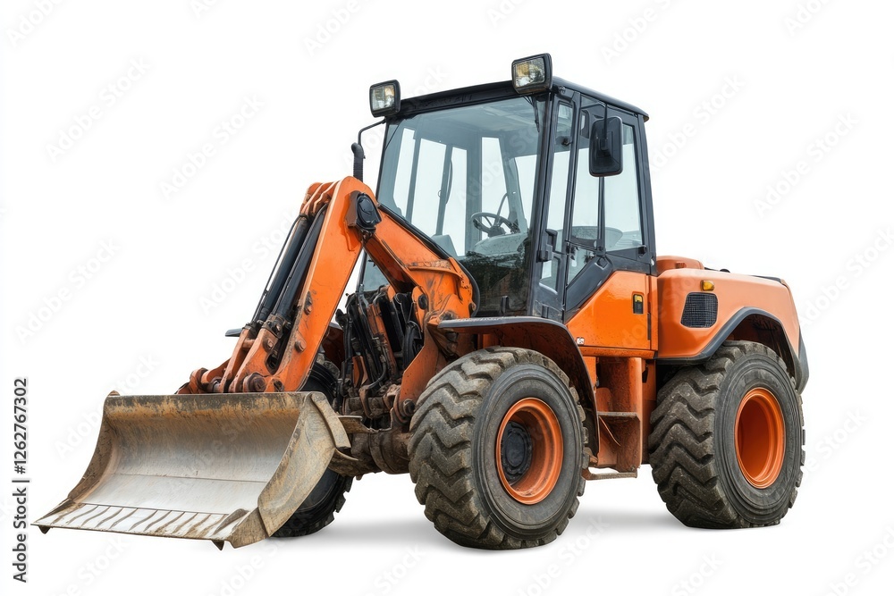 A compact backhoe loader isolated on a white background A compact backhoe loader isolated on a white background