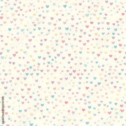 A classic polka heart pattern, with evenly spaced tiny hearts in pastel shades, creating a timeless and stylish look for kids' fashion and accessories