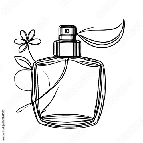 Drawing of a perfume bottle. One continuous line. Isolated on white background