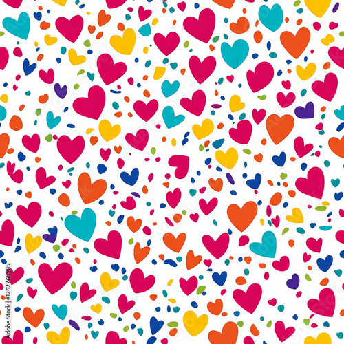 A carnival heart pattern, with bright, playful colors and confetti-like scattered hearts, resembling a fun celebration photo