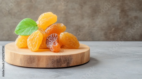 Natural light food photography close-up of healthy dried fruits on kitchen counter photo