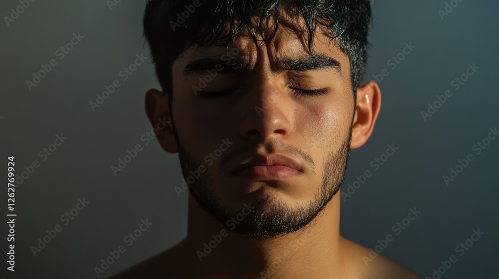 Obraz premium young man portrait serious expression close up
