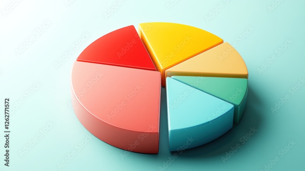 Fototapeta premium Colorful 3D pie chart on light blue background.