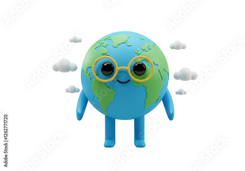 Earth character wearing yellow framed glasses