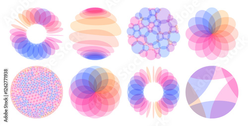 Set of spheres. Abstract geometric design. Vector illustration made of various overlapping elements. Applicable for banners, placards, posters or flyers.