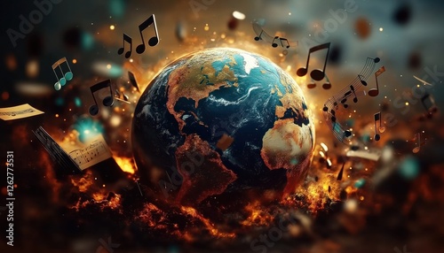 Fototapeta Naklejka Na Ścianę i Meble -  Worldwide Gospel Music Earth in Fiery Song