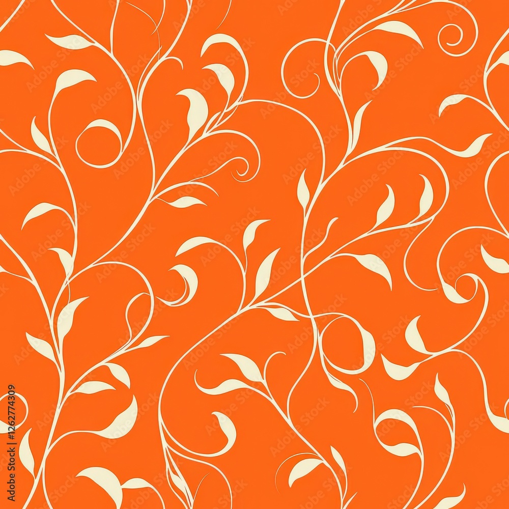 Elegant White Leaves on Vibrant Orange Background Creating a Modern Floral Pattern Design for Textiles Elegant White Leaves on Vibrant Orange Background Creating a Modern Floral Pattern Design for Textiles