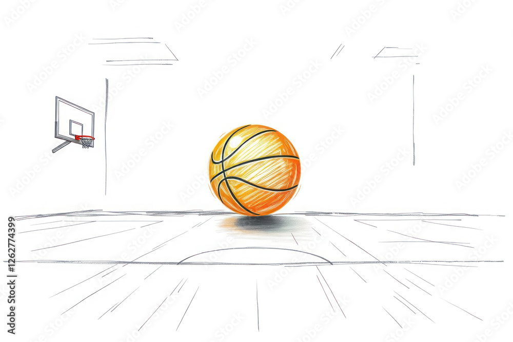 Obraz premium Basketball on court. Sport game. Orange ball. Gym, arena. Athletic recreation. Action play.