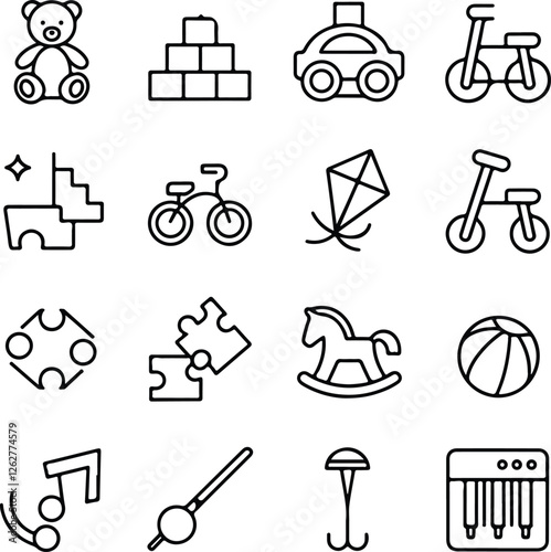 toys icon set over white background, line style, vector illustration