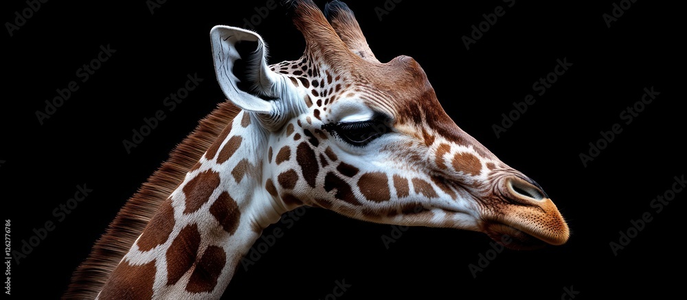 Obraz premium Giraffe portrait, dark background, zoo, wildlife
