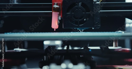Close ups of a 3D printer moving and printing an object