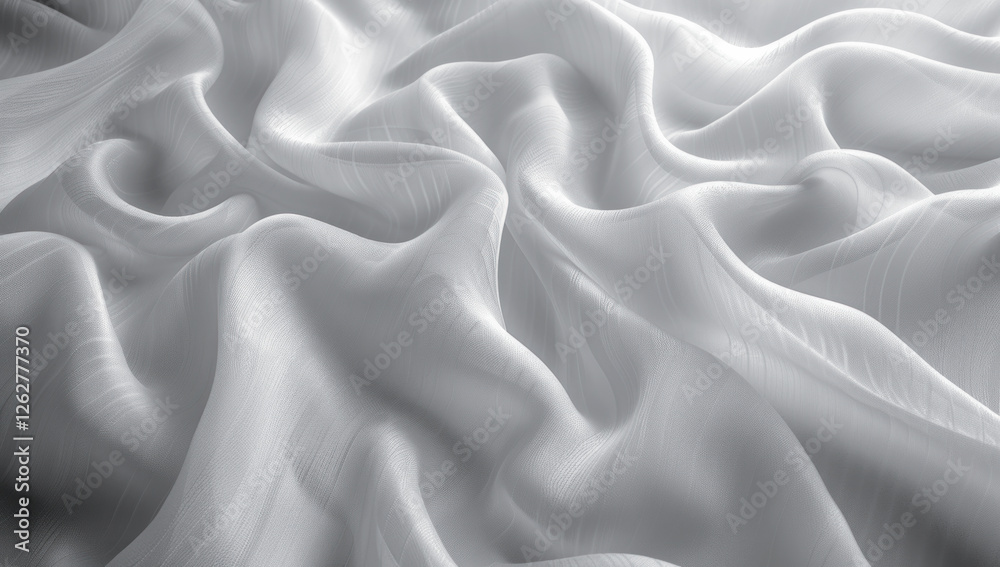 Obraz premium Abstract White silver fabric silk background. White satin texture. Beautiful soft white pattern natural wave texture background. White silver fabric silk panorama background