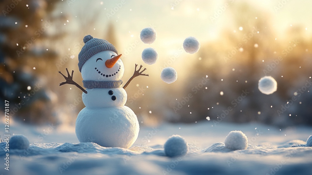 Obraz premium Playful Snowman in a Winter Wonderland