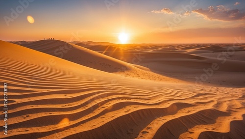 A breathtaking desert landscape at sunset, Desert horizon landscape sunset.