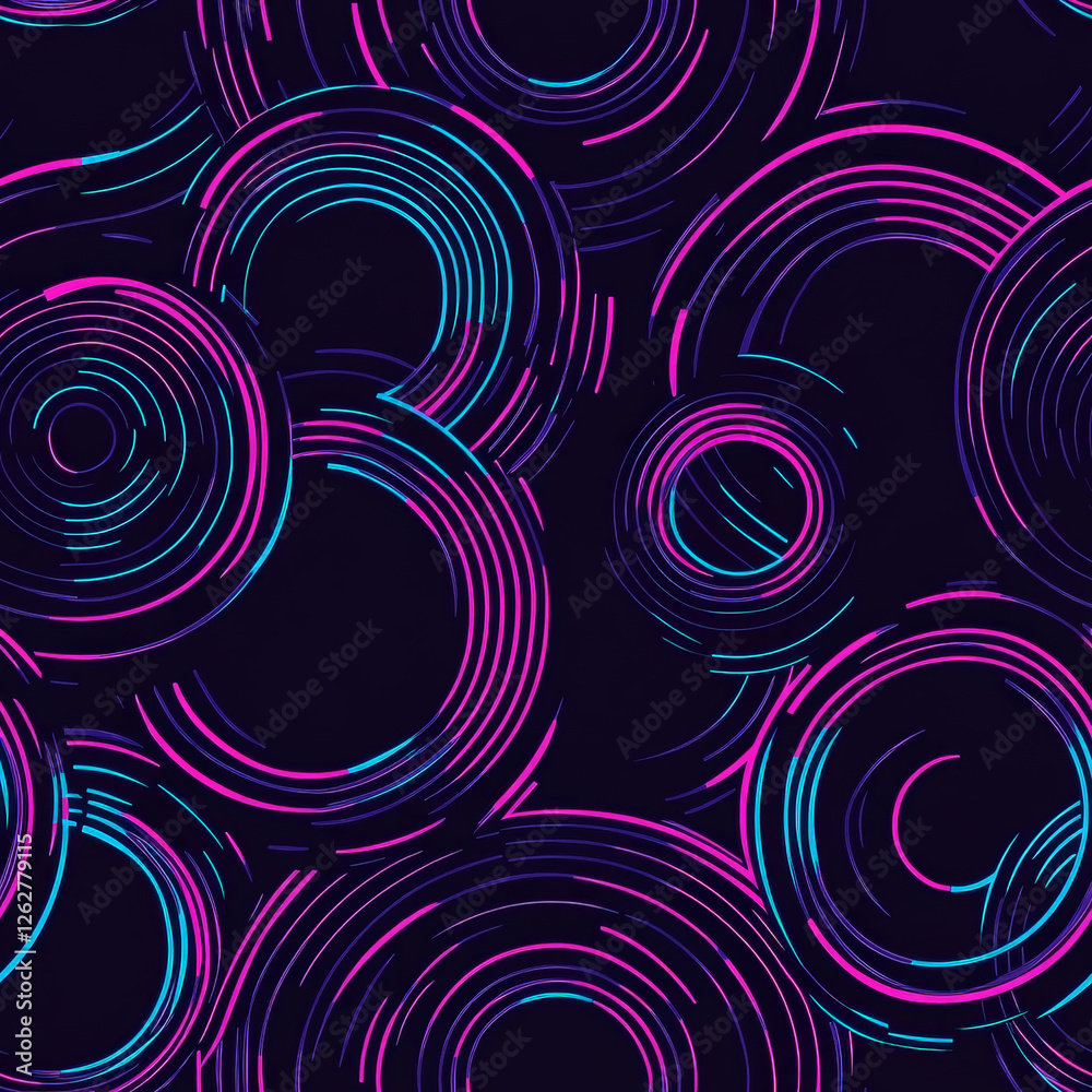 A futuristic neon circle pattern, with glowing, pulsating rings in electric blue and pink on a dark background, creating a cyberpunk-inspired look A futuristic neon circle pattern, with glowing, pulsating rings in electric blue and pink on a dark background, creating a cyberpunk-inspired look