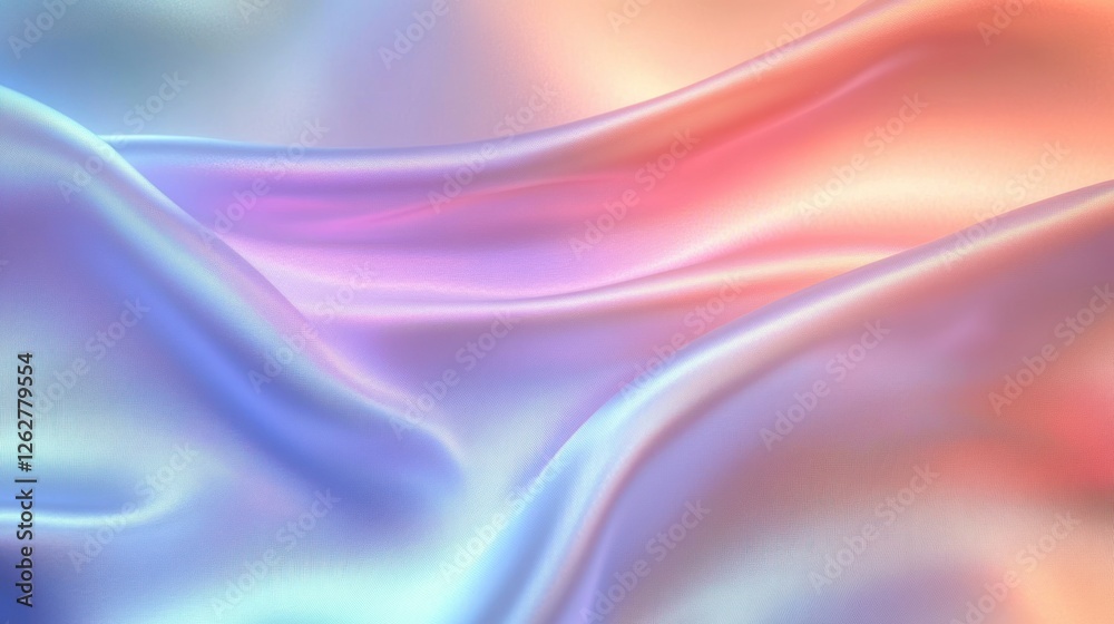 Fototapeta premium Abstract Pastel Iridescent Holographic Background with Flowing Silk Fabric and Dreamy Colors