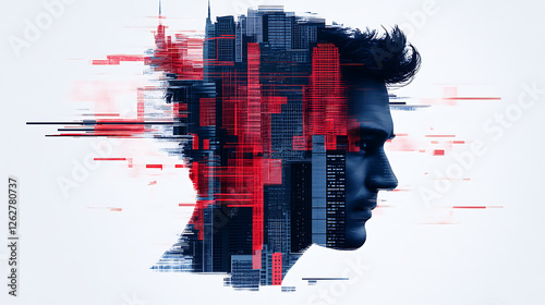 Urban Silhouette Conceptual Portrait Integrating Cityscape Elements and Emotional Depth Within the Image