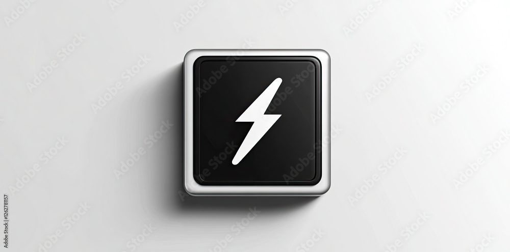 A sleek black square button with a white lightning bolt symbol on a light gray background A sleek black square button with a white lightning bolt symbol on a light gray background