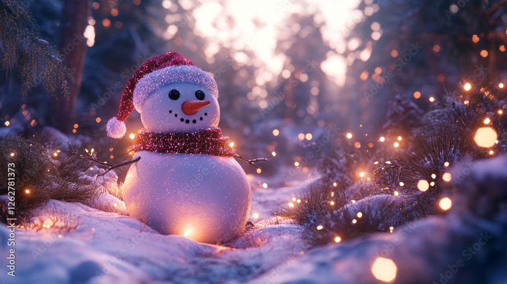 Obraz premium Enchanted Snowman in a Snowy Forest at Dusk