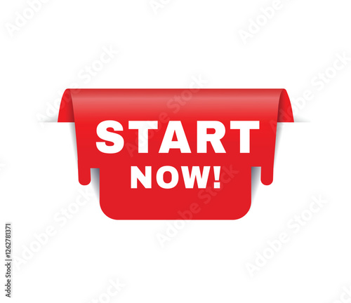 Start now banner red, colorful vector illustration, advertising or business concept.