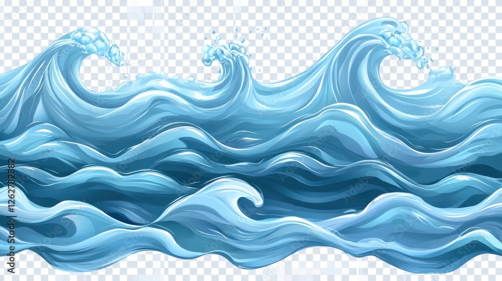 Fototapeta premium 3D realistic seamless ocean waves, bright summer reflections, a transparent refreshing background effect.