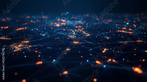 Abstract Network of Blue and Orange Dots