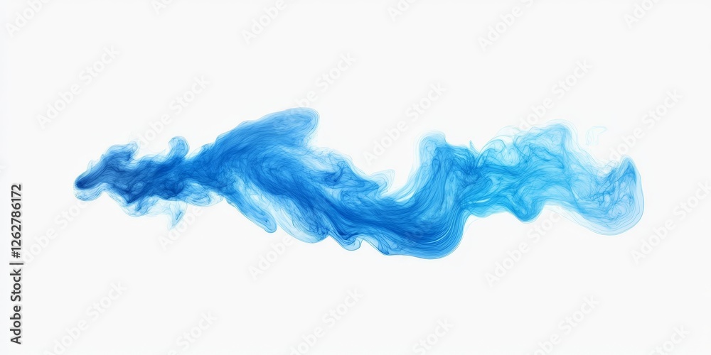 Flowing Blue Smoke, Abstract Wavy Trail On A White Background, Isolated Elegant Fluid Shape