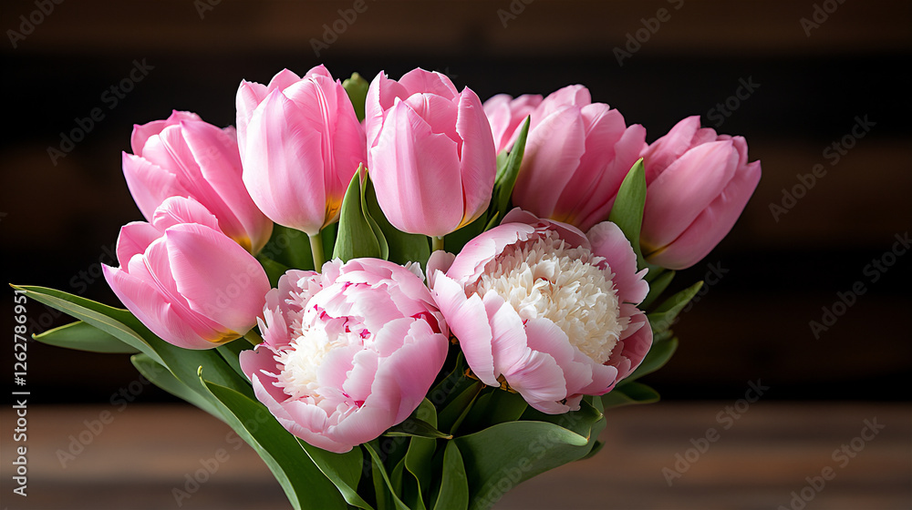 Obraz premium romantic pink tulip and peony bouquet