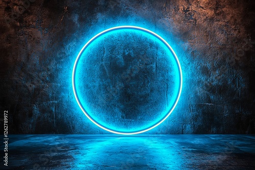 A stylish modern blue neon light frame 3D illustration.