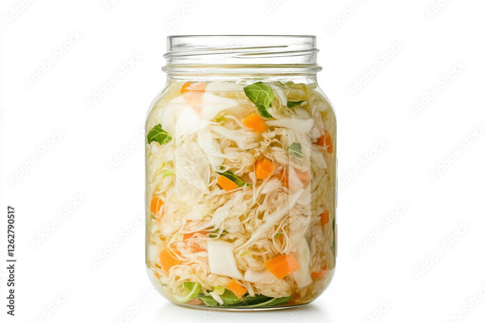 Freshly prepared vegetables in a mason jar for healthy snacking and storage. isolated on white background. Freshly prepared vegetables in a mason jar for healthy snacking and storage. isolated on white background.