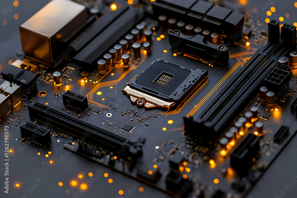 Fototapeta premium Closeup View Of Glowing Computer Motherboard