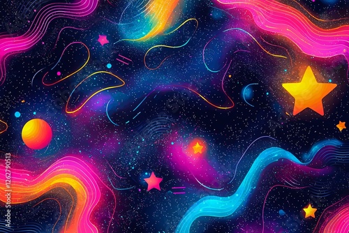 Abstract colorful neon print seamless pattern illustration in retro 80s style.