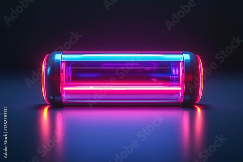 Glowing power neon light futuristic energy storage, high capacity rechargeable lithium ion battery.