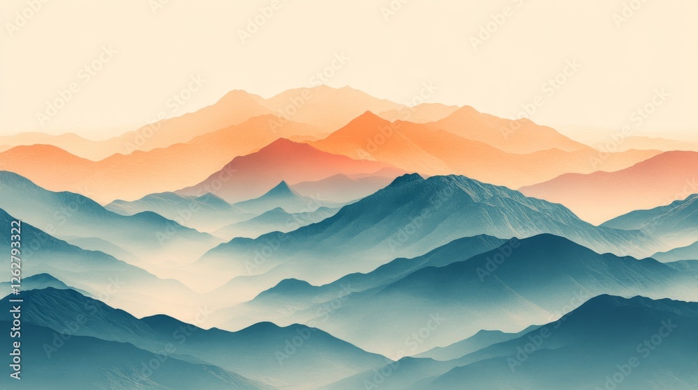 Layers of mountains recede into the distance with hazy effect Layers of mountains recede into the distance with hazy effect