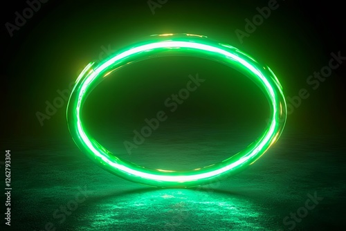 Green Neon Light Energy Ring Background.