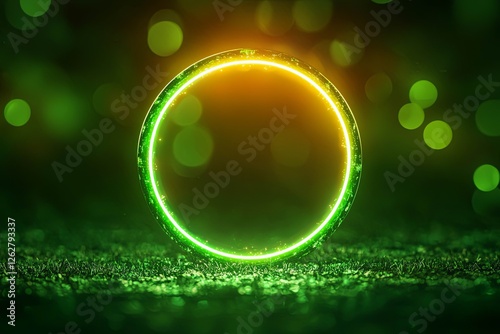 Green Neon Light Energy Ring Background.