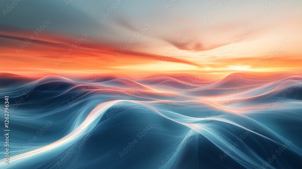 Obraz premium Abstract waves under a vibrant sunset with ethereal lighting