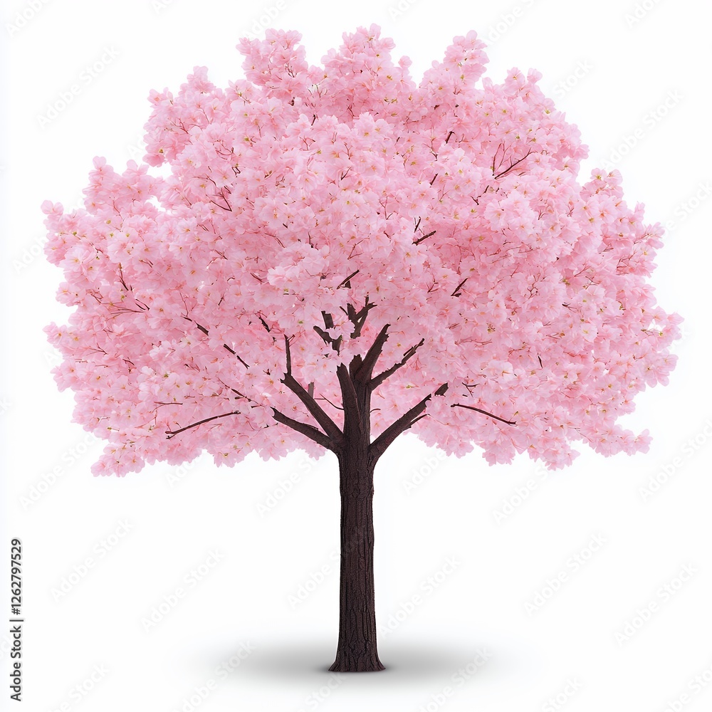 Fototapeta premium Pink Cherry Blossom Tree Isolated On White Background