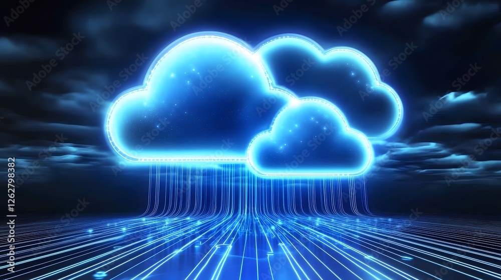 Futuristic Blue Cloud Technology with Data Streams and Light Effects Futuristic Blue Cloud Technology with Data Streams and Light Effects