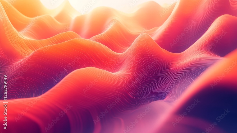 Fototapeta premium Abstract rendering features wavy landscape in warm color gradient