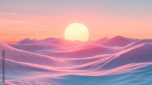Soft pastel sunrise over rolling desert sand dunes artwork