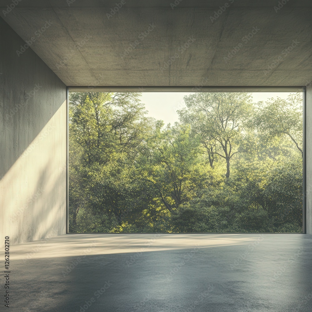 Obraz premium Empty Concrete Interior Space With Forest View