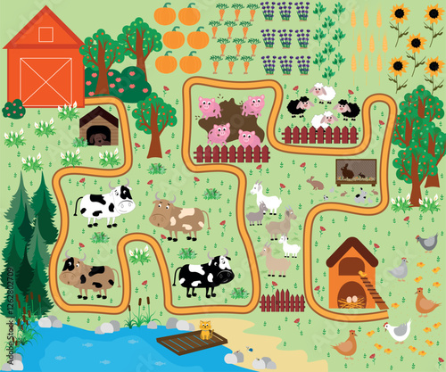 Farm seamless pattern with farm animals. 