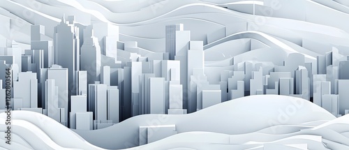 Captivating Cityscape of Monochromatic Paper Cut Corporate Skyscrapers and Geometric Compositions